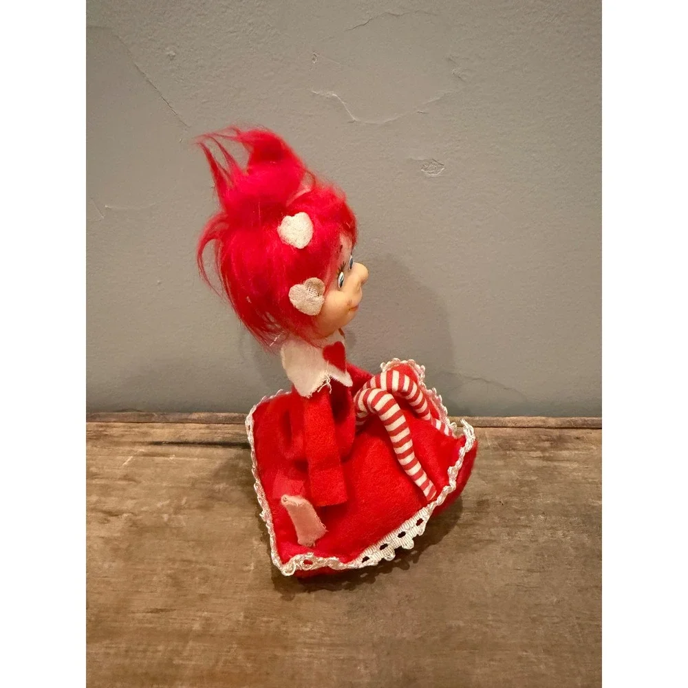 Vintage 60's Red White Felt Pixie Elf Doll Japan Valentine Heart Christmas 6